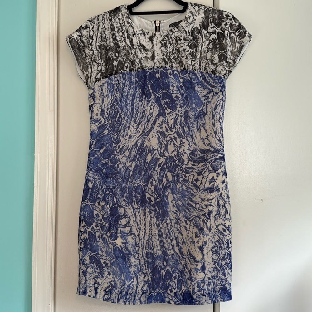 Armani Exchange Snake Print Sheath Dress Blue Black White Zipper Petite Zero